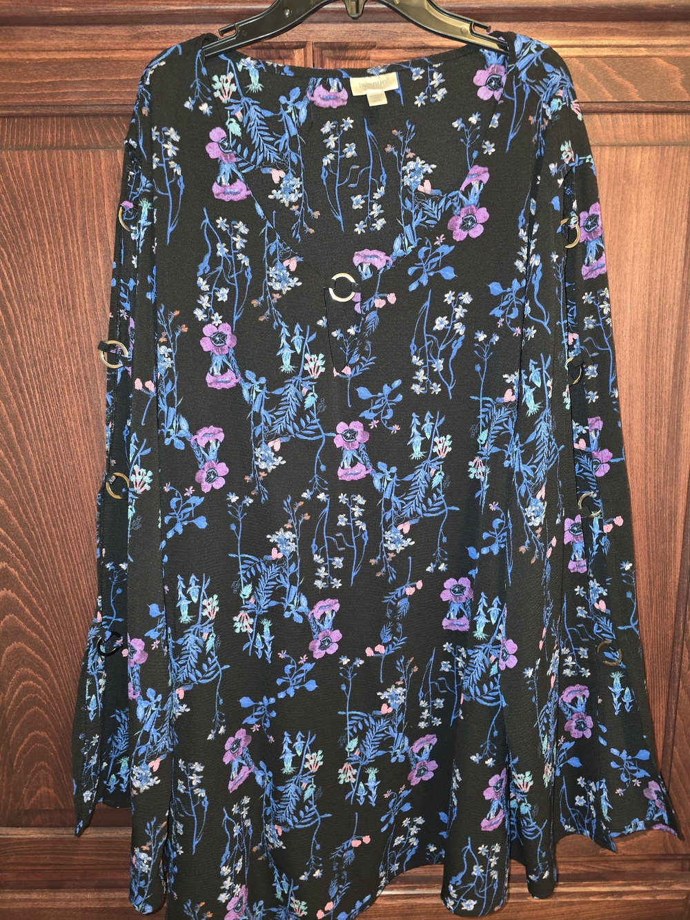 Avenue Black A-Line Skirt with Blue & Purple Floral Print